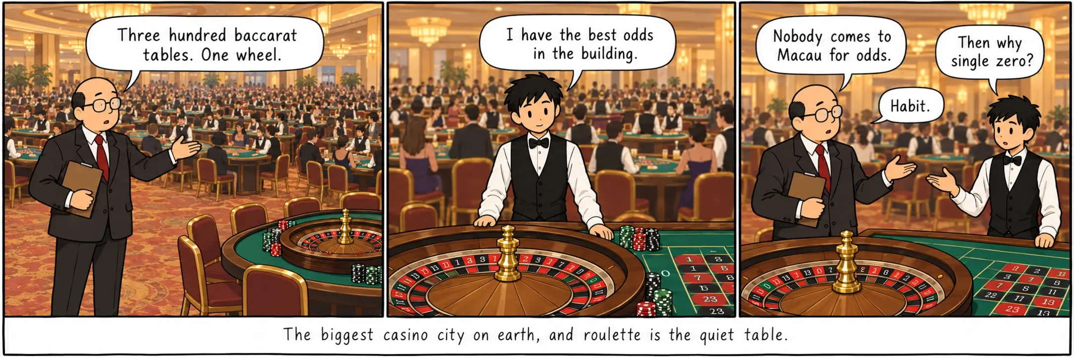 A maior cidade de casinos da Terra, e a roleta é a mesa silenciosa.