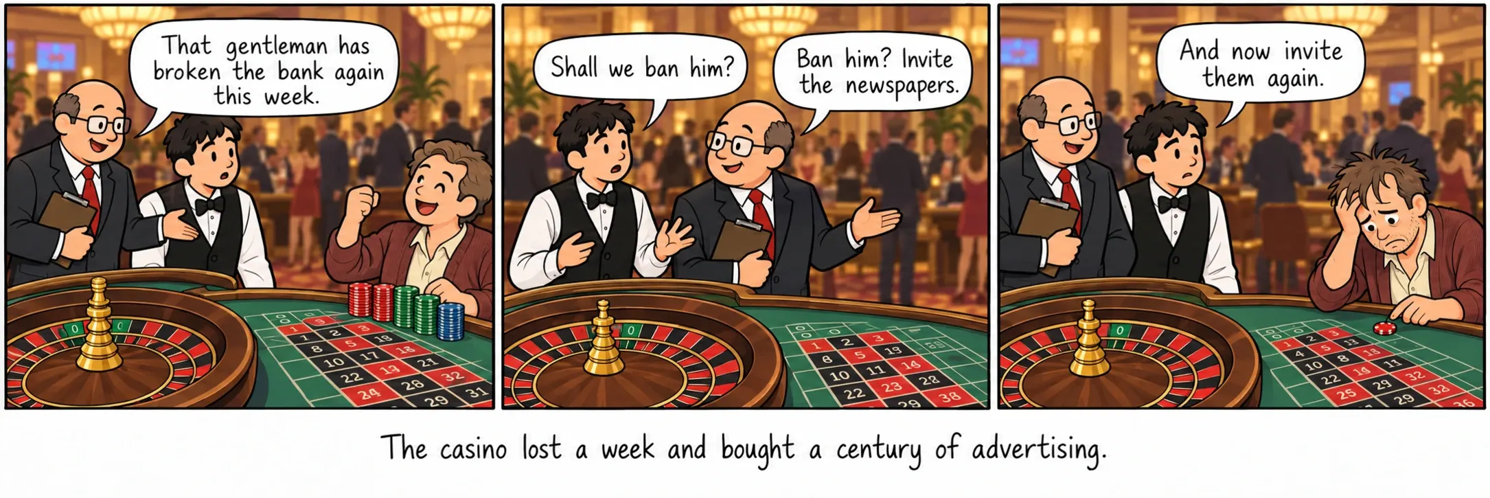 O casino perdeu uma semana e comprou um século de publicidade.